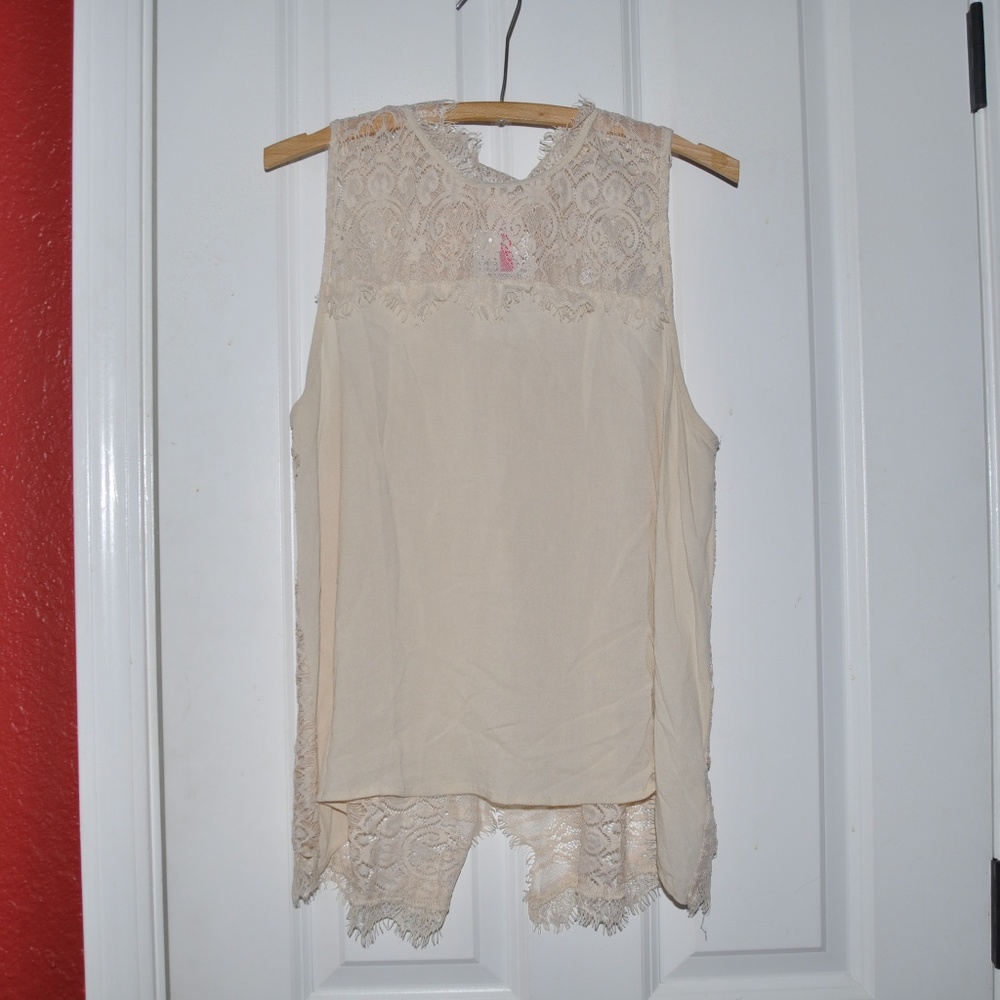 NEW Natural Lace Open-Back Tank Top Blouse [D6] - Picture 4 of 8